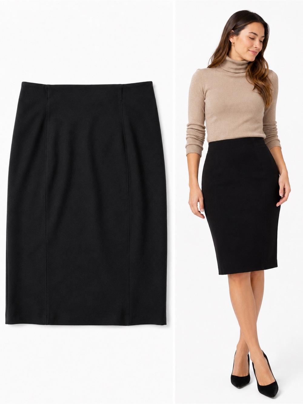 Vince Stretch Pull-On Pencil Skirt Black Medium Ponte Knee-length Classic